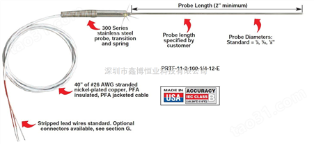 PRTF-11系列omega热电阻探头-B类英制